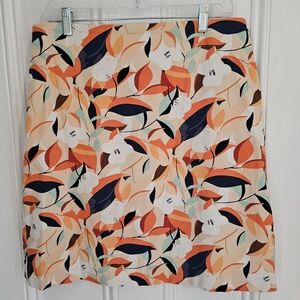 Ann Taylor Factory Women's 12 Lined Straight Skirt Floral Back Zipper Orange